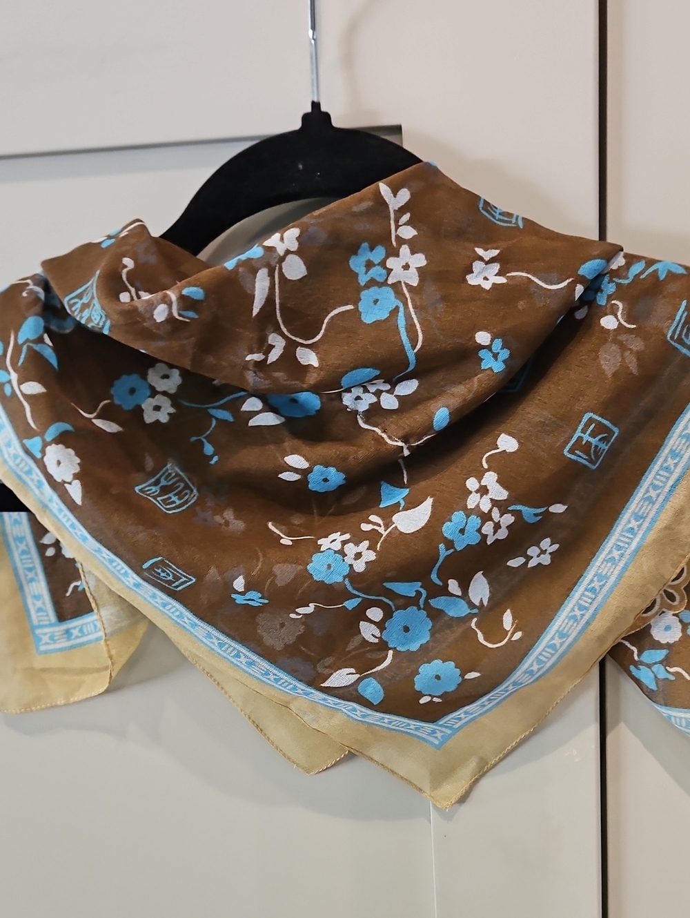 Floral Scarf in Brown & Blue Like New - Picture 2 of 3